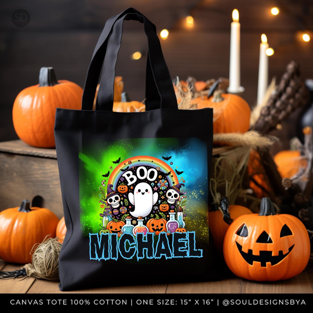 Custom Halloween Canvas Tote Bag, Personalized Trick or Treat Bag - Etsy