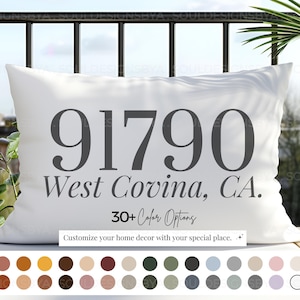 Personalized Lumbar Pillow, Custom Farmhouse Decor, Weddings Gifts, Thoughtful Housewarming Gift with Unique Zip Code, Custom Gifts for Her