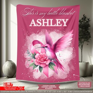 Personalized Hummingbird Blanket  Custom Name Cancer Fighting Throw Cancer Warrior Gift Plush Blanket for Chemo Treatments Gifts for Her