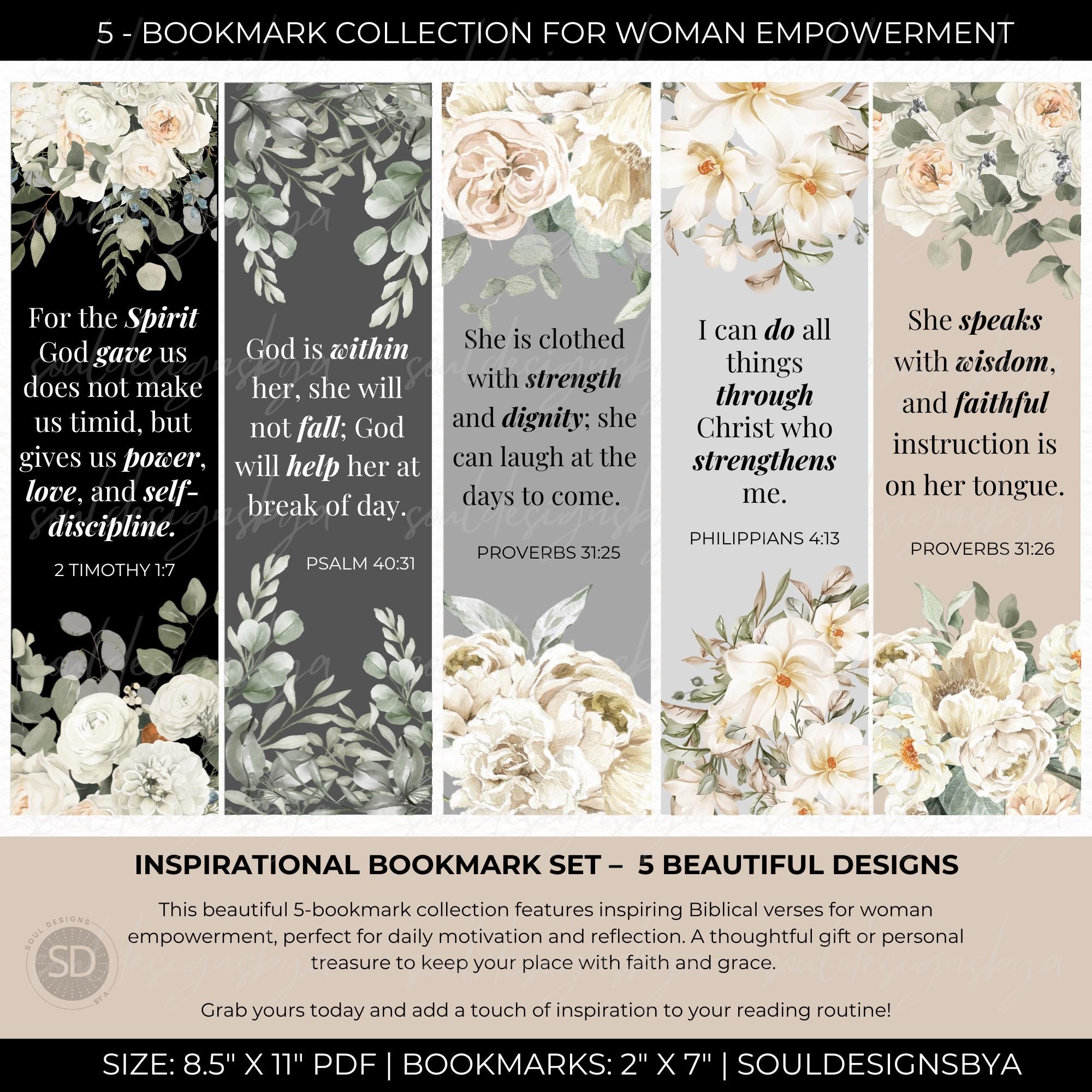 Printable Religious Bookmarks Set of 5, Book Lover Gifts, Christian ...