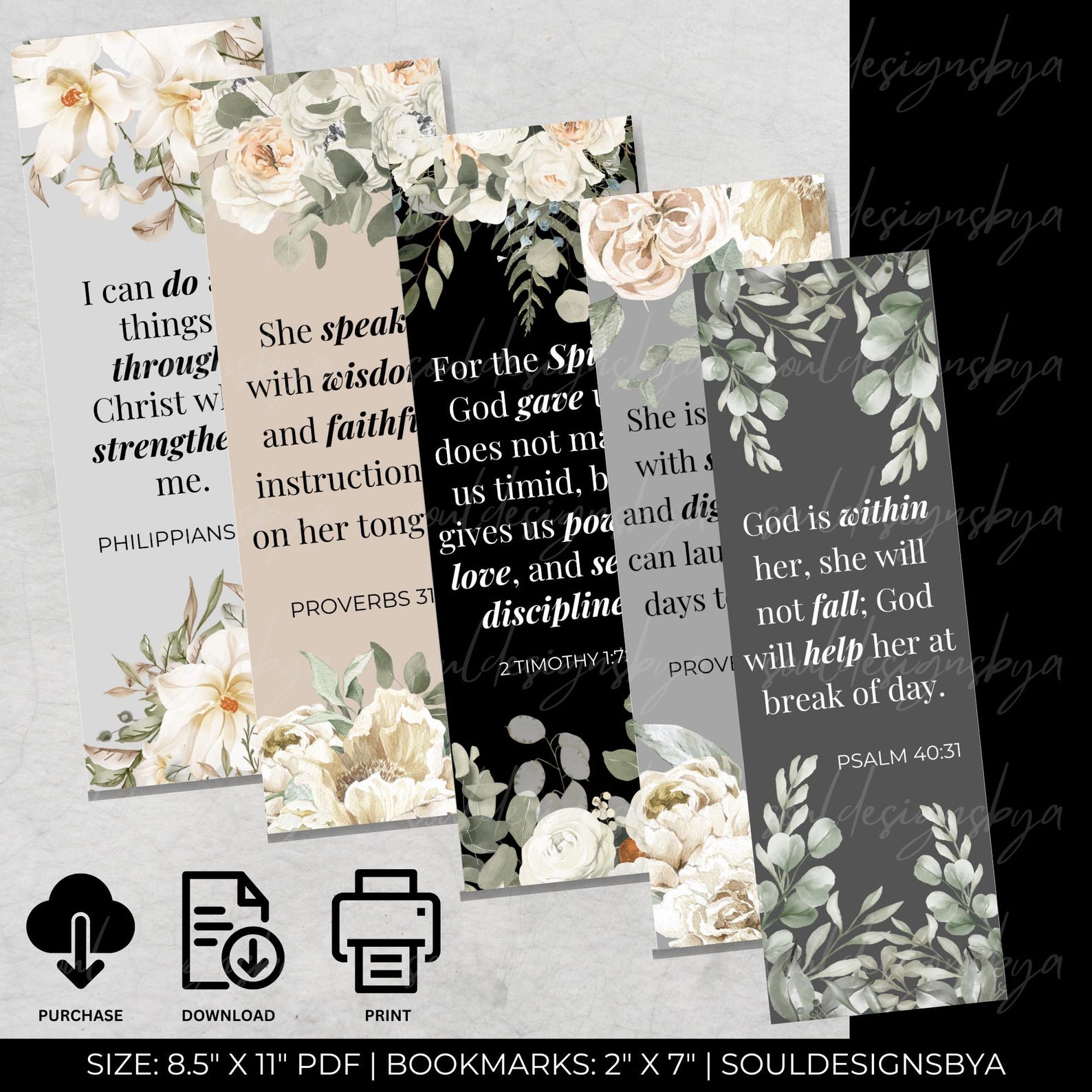Printable Religious Bookmarks Set of 5, Book Lover Gifts, Christian ...