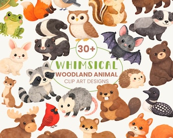 Whimsical Woodland Animals Clip Art | Watercolor Forest Creatures Bundle (Digital Download)