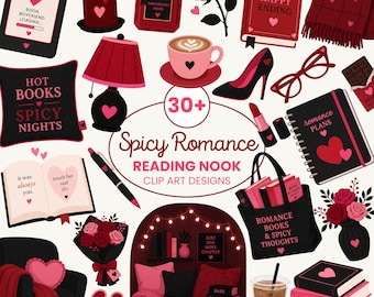 Spicy Romance Reading Nook Clip Art | Bookish Girl Graphics (Digital Download)
