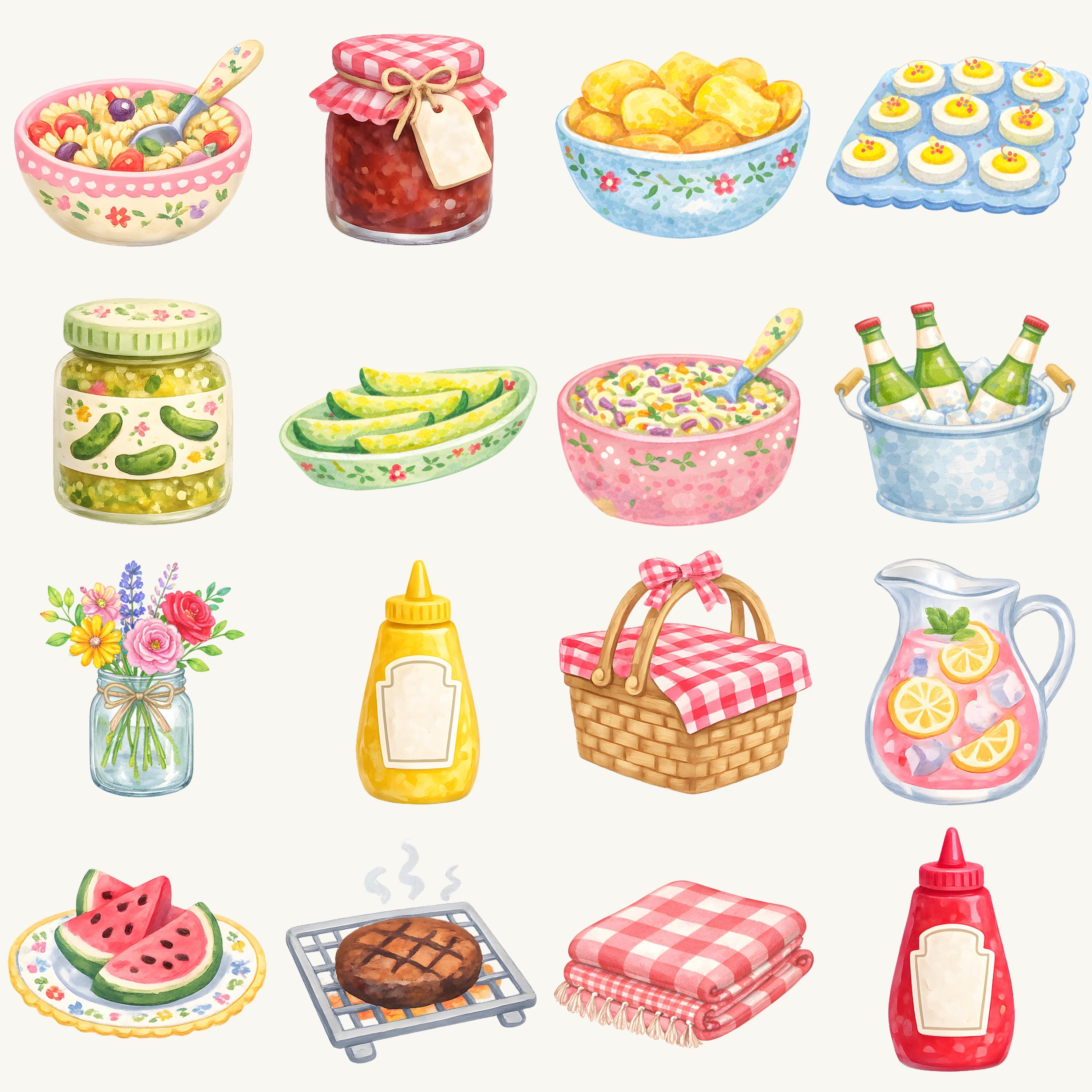 Watercolor Summer BBQ Clip Art | Picnic Cookout Graphics PNG ...