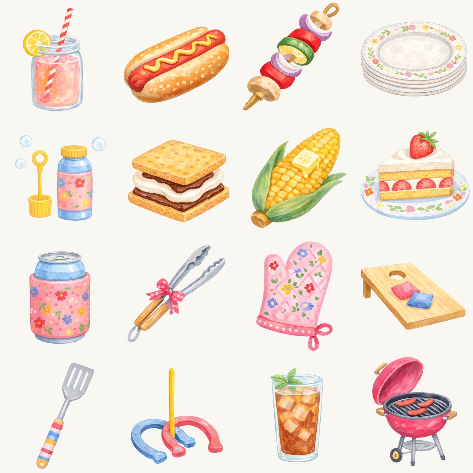 Watercolor Summer BBQ Clip Art | Picnic Cookout Graphics PNG ...