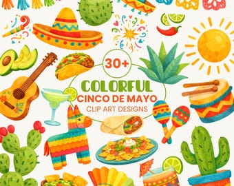 Cinco de Mayo Clip Art Bundle | Colorful Fiesta Graphics (Digital Download)