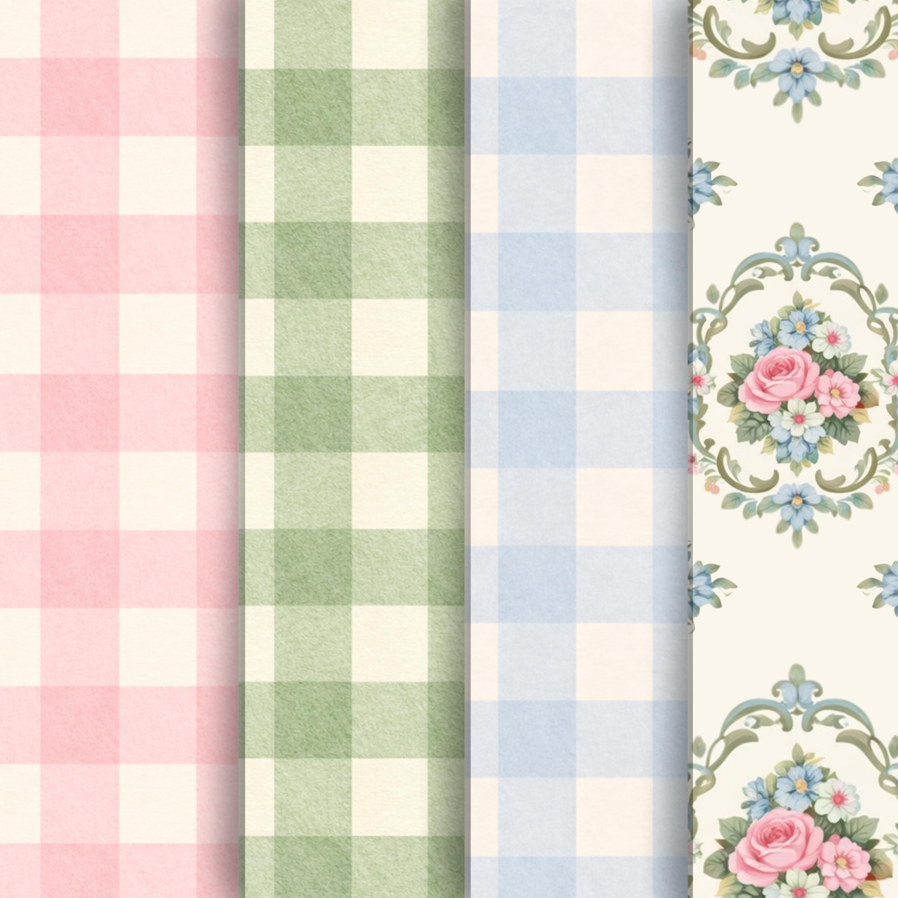 Grandmillennial Digital Paper Pack | Floral Gingham Seamless Patterns ...