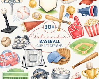 Baseball Clip Art PNG Bundle | Watercolor Ballgame Graphics | Sports PNG | Team Mom Party Decor