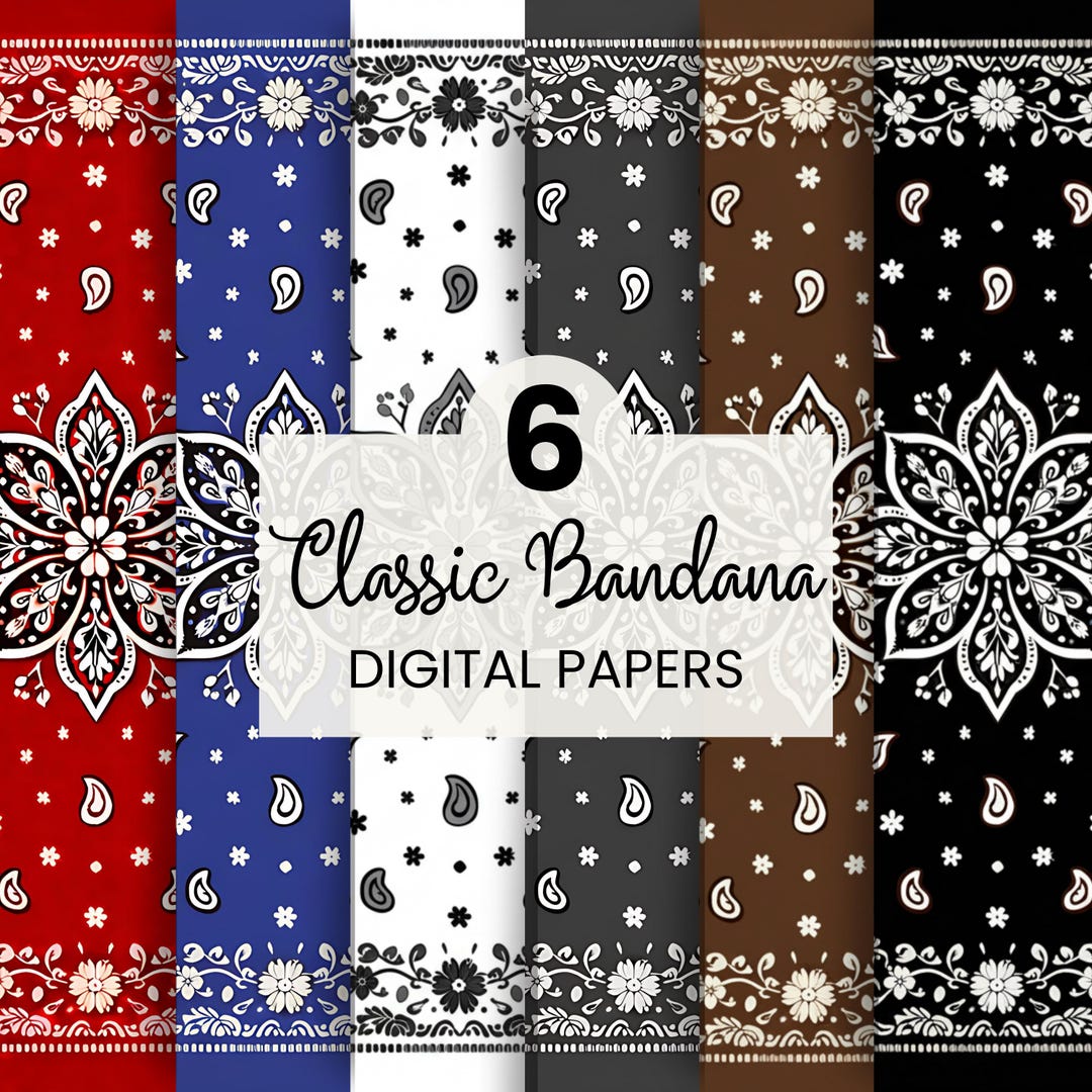 Classic Bandana Digital Paper Pack | Paisley Patterns, Western ...