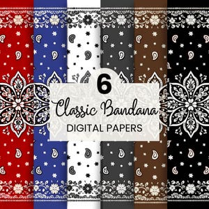 Classic Bandana Digital Paper Pack | Paisley Patterns, Western Backgrounds, Vintage Fabric Style