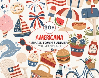 Americana Small Town Summer Clip Art | Patriotic 4th of July Graphics (Digital Download)