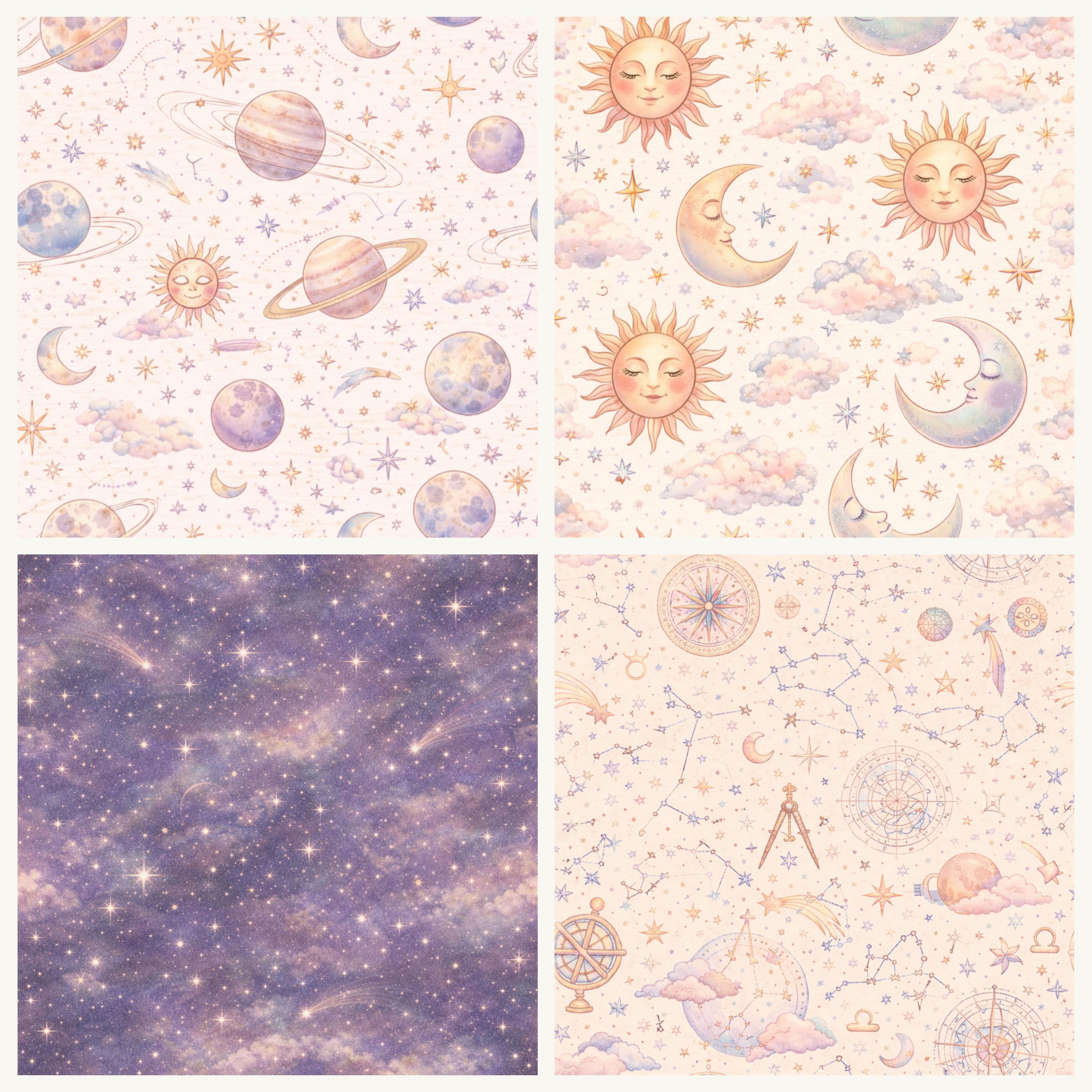 Pastel Celestial Digital Paper Pack | 12 Seamless Astrology & Moon ...