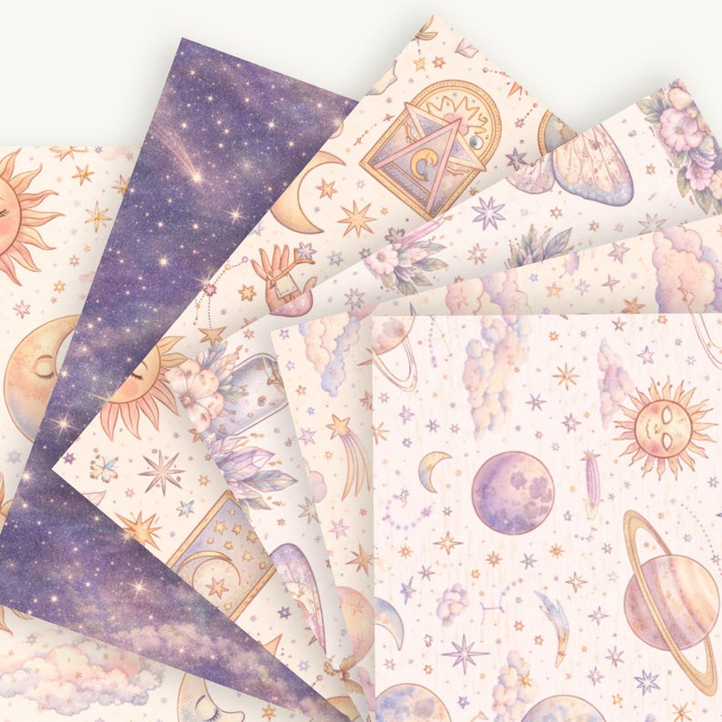 Pastel Celestial Digital Paper Pack | 12 Seamless Astrology & Moon ...