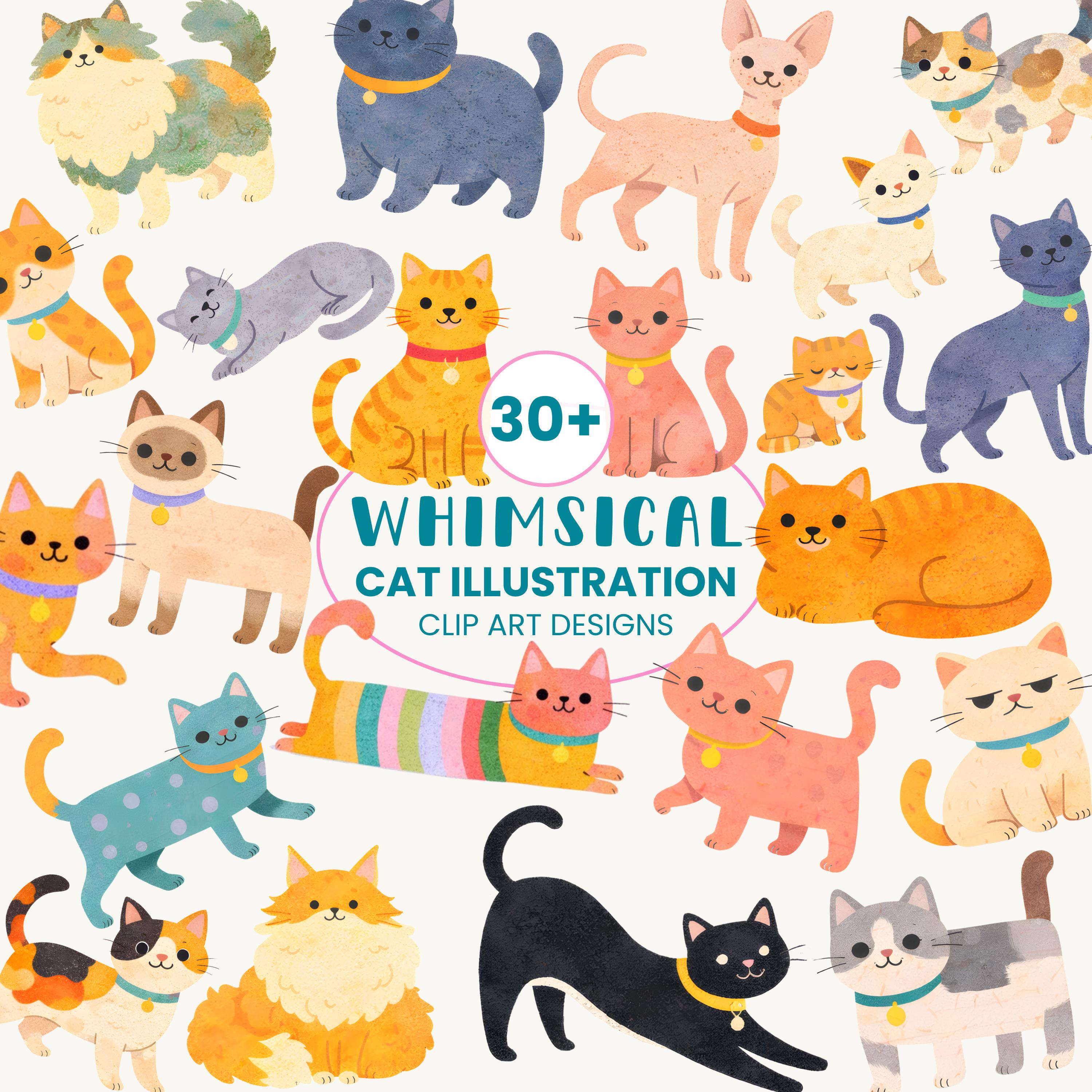 Whimsical cats, colorful and fun.