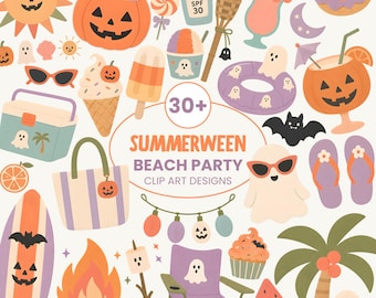 Summerween Beach Party Clip Art | Pastel Halloween PNGs (Digital Download)