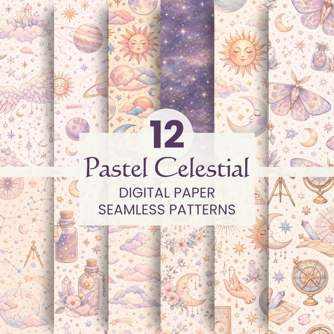 Pastel Celestial Digital Paper Pack | 12 Seamless Astrology & Moon ...