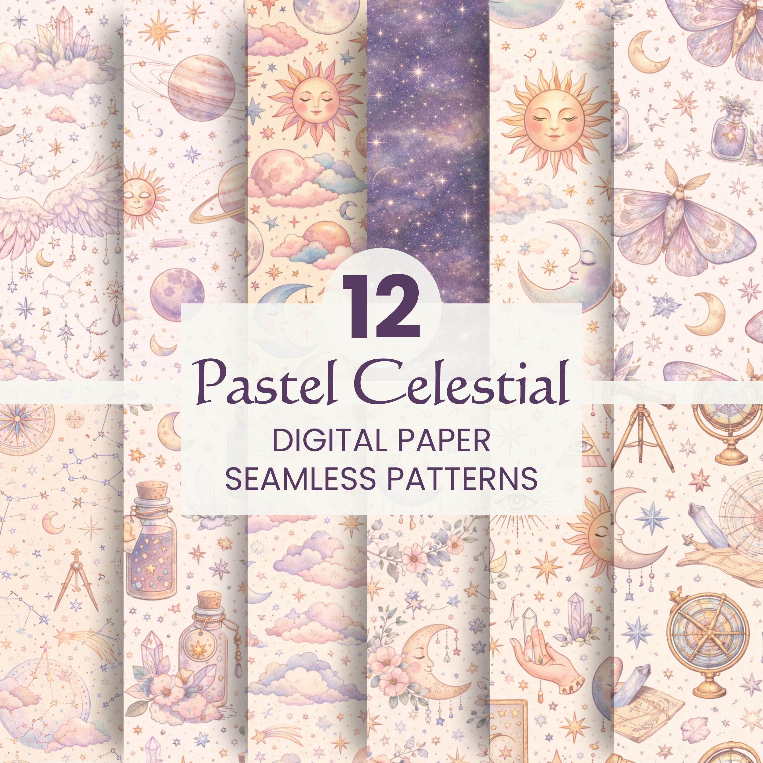 Pastel Celestial Digital Paper Pack | 12 Seamless Astrology & Moon ...