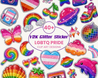 Y2K Glitter LGBTQ Pride Clip Art | Rainbow Holographic PNGs (Digital Download)