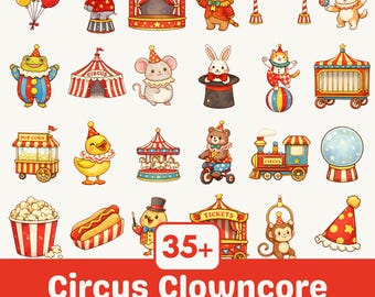Clowncore Circus Clipart Bundle | Carnival PNG Illustrations