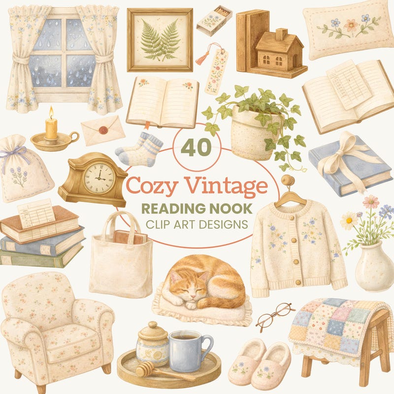 Cottagecore Reading Cottagecore Cat Clipart - Etsy UK