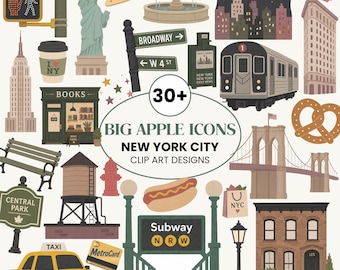New York City Watercolor Clip Art Bundle | Big Apple Icons, Travel Illustrations (Digital Download)