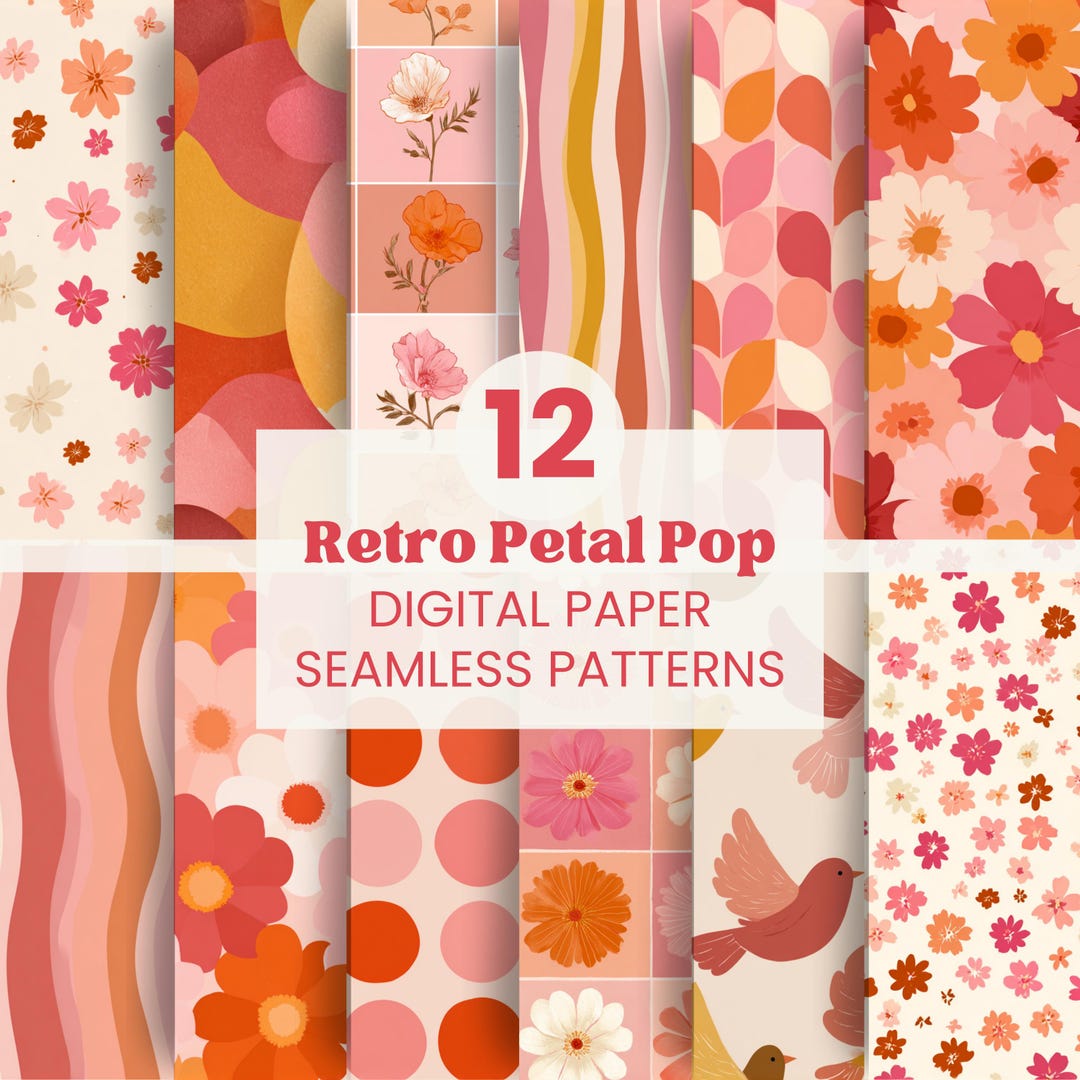 Retro Floral Digital Paper Pack | Seamless Flower & Geometric Patterns ...