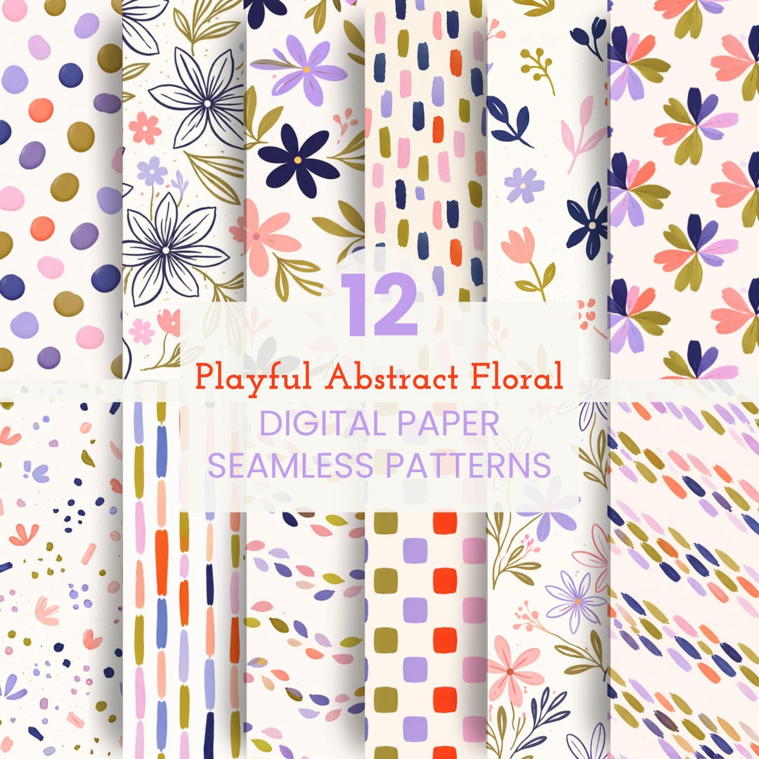 Playful Abstract Floral Digital Paper | Seamless Pattern Pack ...