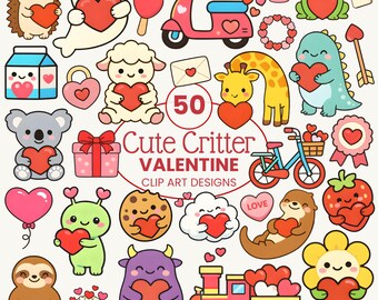 Valentine Clip Art Bundle | Animals with Hearts Clipart | Kids Valentines PNG | Commercial Use