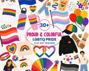 LGBTQ Pride Clip Art Bundle | Rainbow Flags, Icons, PNGs (Digital Download)