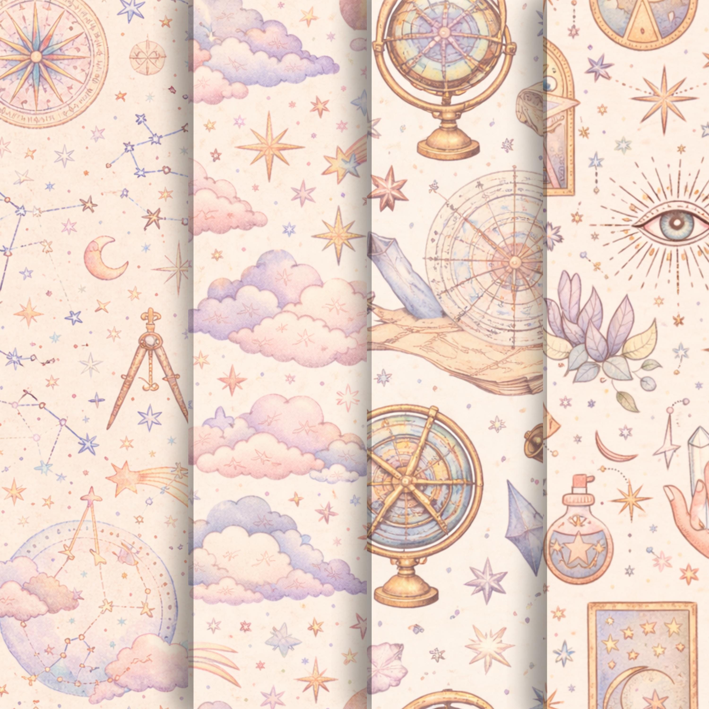 Pastel Celestial Digital Paper Pack | 12 Seamless Astrology & Moon ...