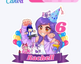 Editable Aphmau Printable Birthday Cake Topper, Editable Canva Party Decor (Digital Download), 033