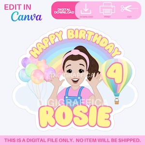 Ms Rachel Inspired Digital Printable Cake Topper | Canva Editable Template | Digital Download Birthday Topper | Party Printables