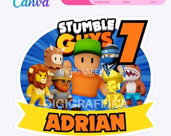 Editable Stumble Guys Printable Birthday Cake Topper, Editable Canva Party Decor (Digital Download), 010