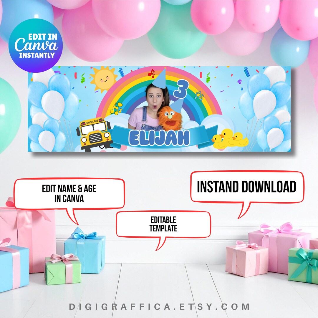 Ms Rachel Editable Birthday Banner Canva Template, Party Printable ...
