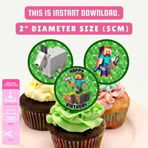 Minecrafter Cupcake Toppers, Printable PNG & PDF (Digital Download)