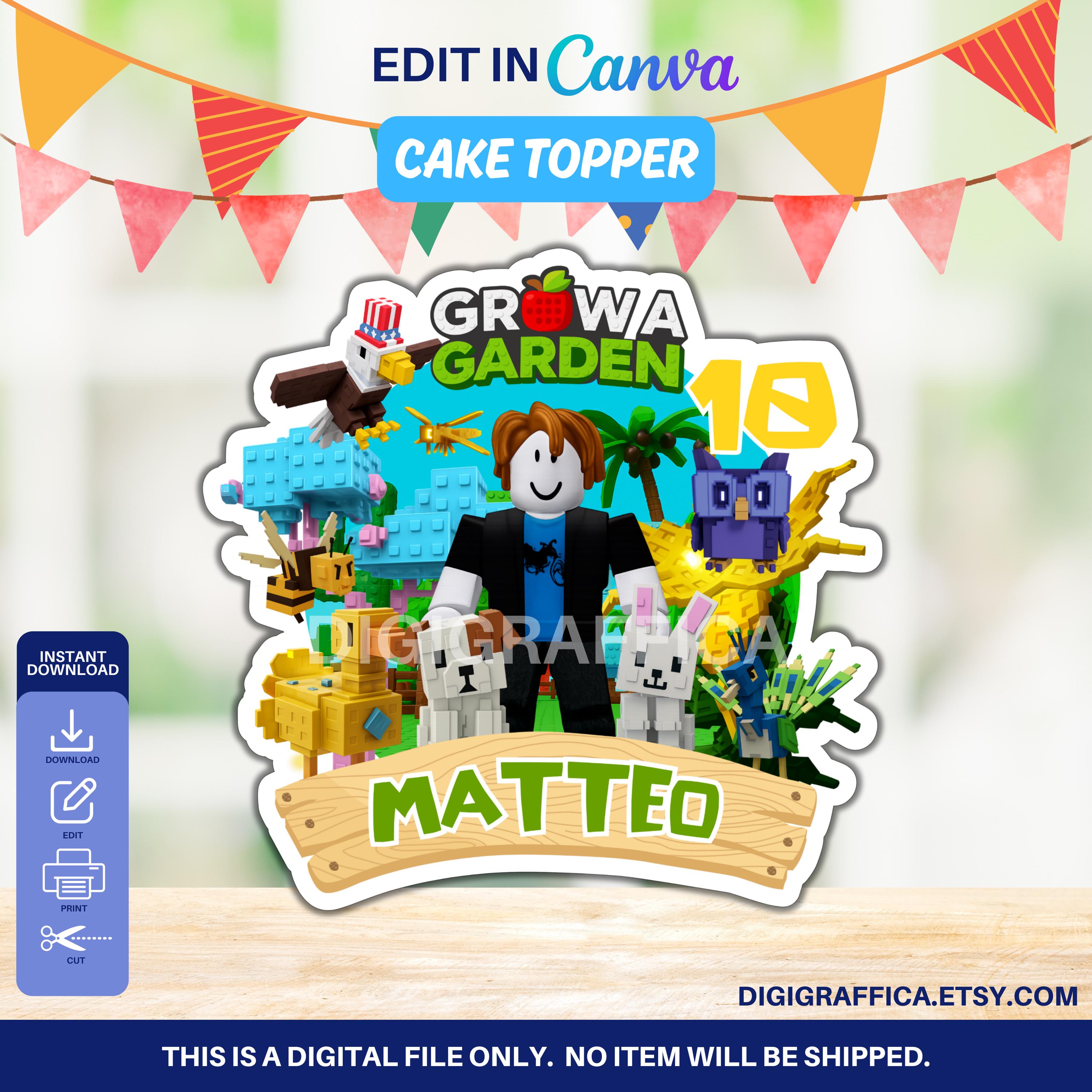 Decoración De Cumpleaños Roblox - Kit Personalizado Con Topper Para Tarta Grow A Garden