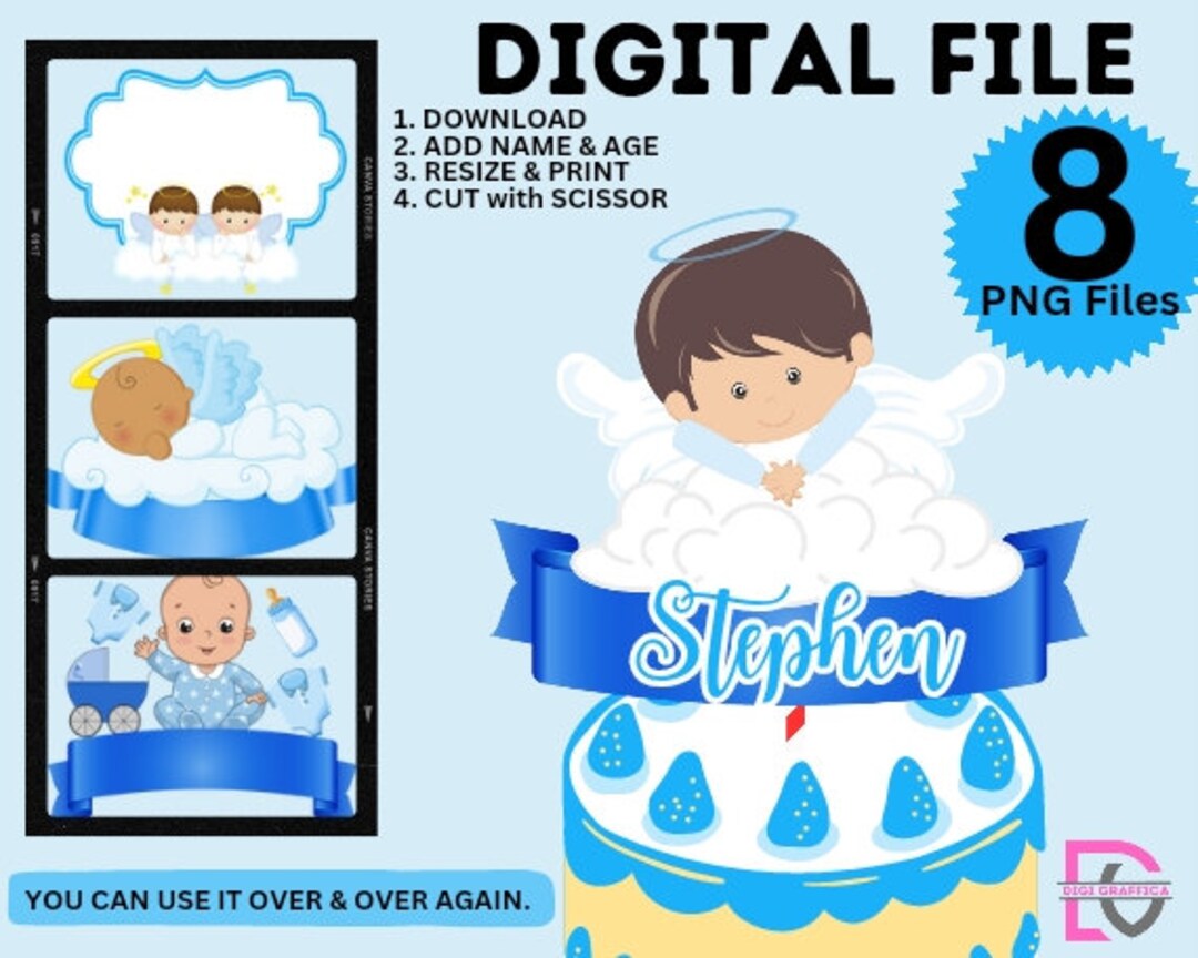 Boy CHRISTENING Cake Topper DIIGITAL Download Party Supplies Etsy