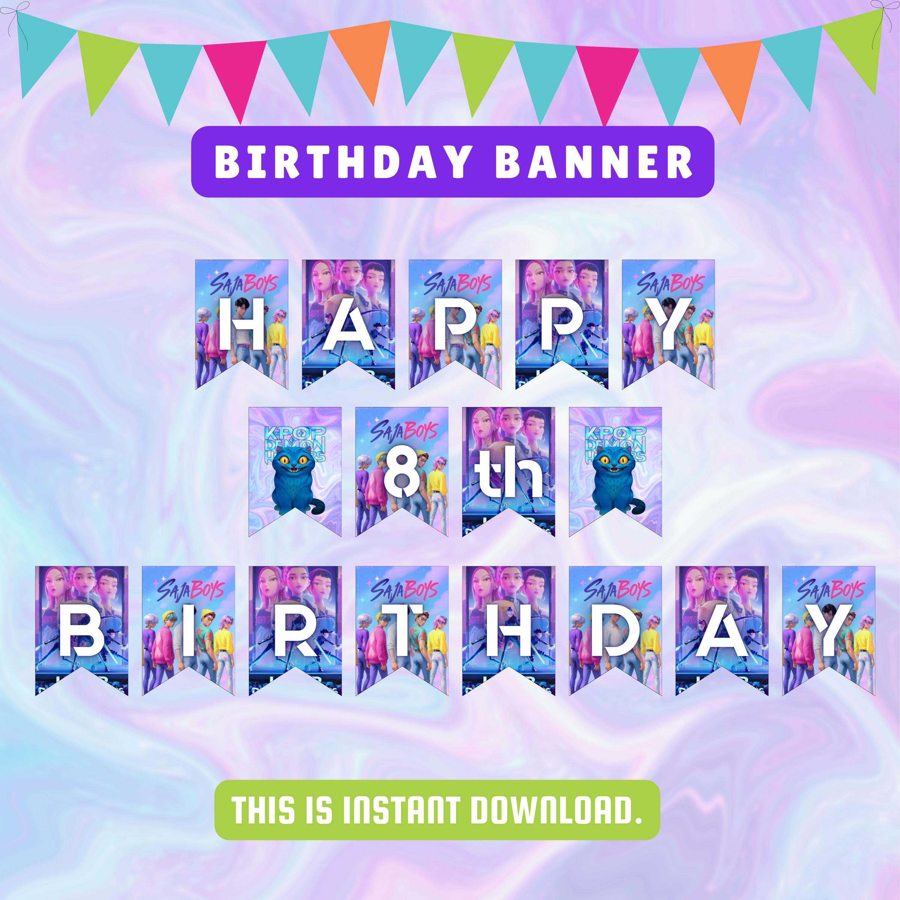 Grande Bannière KPOP Demon Hunters – Décor Anniversaire – Tissu Imprimé