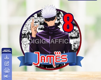 Editable Jujutsu Kaisen Printable Birthday Cake Topper, Editable Canva Party Decor (Digital Download), 027