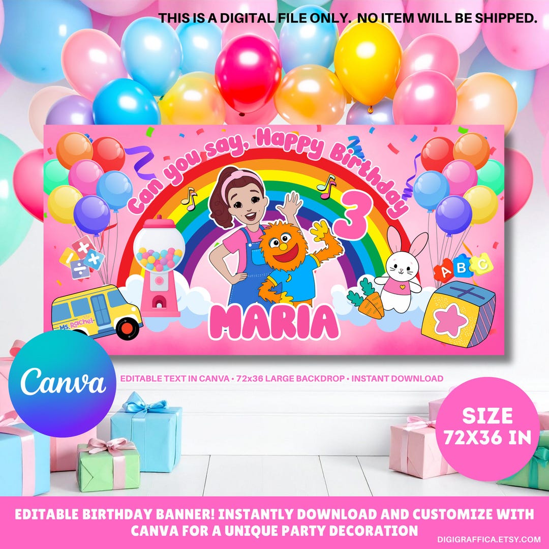 Editable Ms Rachel Digital Happy Birthday Banner | Printable Canva ...
