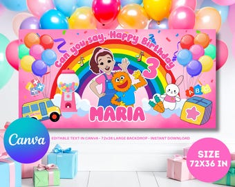 Banner de feliz cumpleaños para la Sra. Rachel / Imprimible y editable en Canva / Descarga instantánea para hacer tú mismo