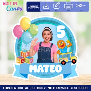 Blue Ms. Rachel Cake Topper | Editable Canva Template | Digital Instant Download | Printable Birthday Topper | DIY Party Decor
