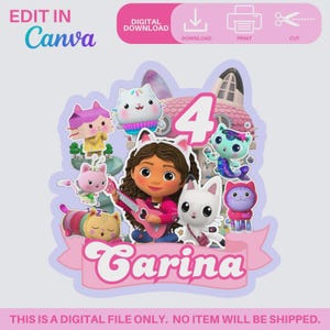 Gabby’s Dollhouse Cake Topper | Bearbeitbare Canva Vorlage | Sofortiger digitaler Download | Druckbare Geburtstags Topper | DIY Party Dekor