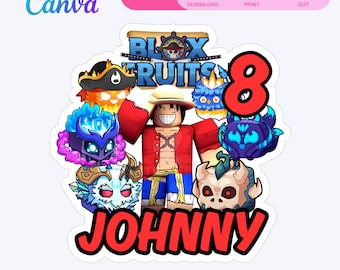 Game Blox Fruits Cake Topper Editable Canva Template Printable