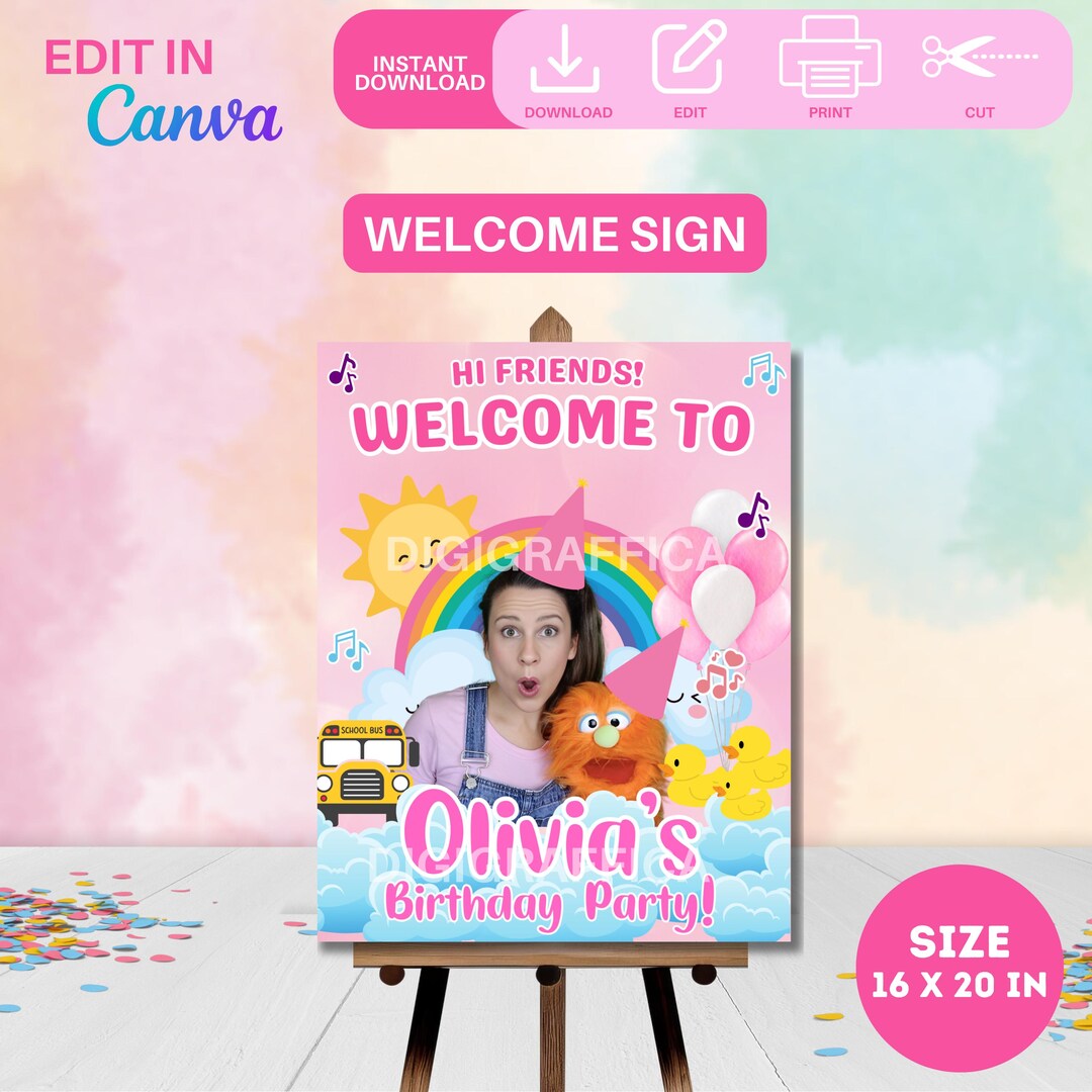 Ms. Rachel Birthday Welcome Sign: Canva Editable 16x20 Printable Party ...