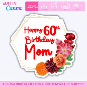 Floral Birthday Cake Topper: Editable Canva Template (Digital Download)