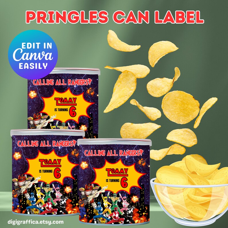 Canva Editable Power Rangers Pringles Can Label Template (instant ...