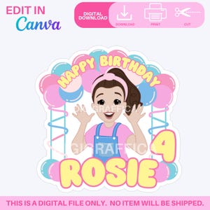 Ms Rachel Inspired Cake Topper | Canva Editable Template | Digital Download Birthday Topper | Party Printables