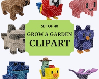 Grow a Garden Roblox Clipart Bundle, 40 PNG Images, 300 DPI Instant Download, Roblox Birthday Party Decorations, Digital Stickers