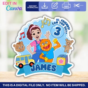 Blue Ms Rachel Digital Cake Topper | Canva Editable Template | Digital Download Birthday Topper | Party Printables | Birthday Cake Topper